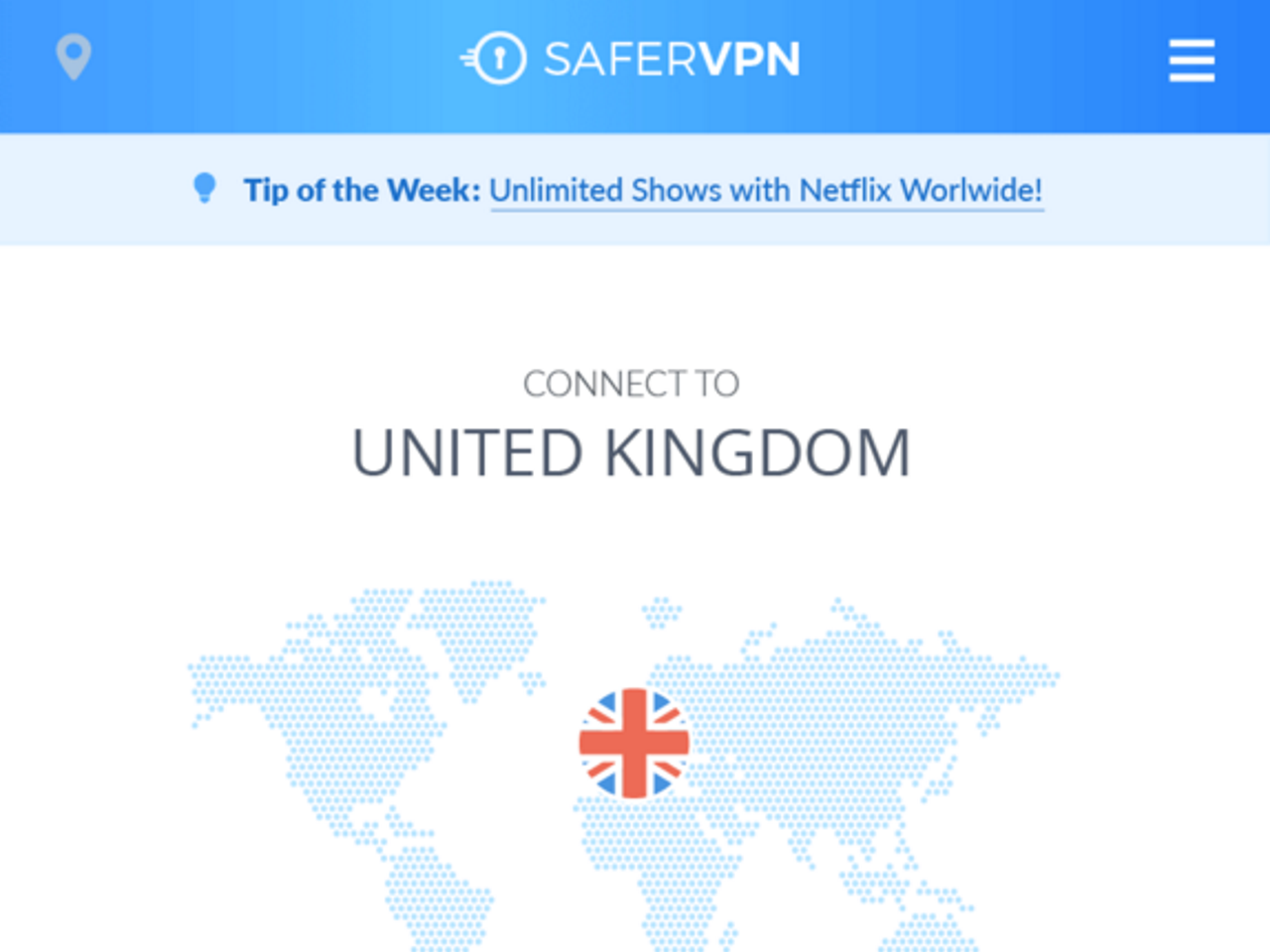 SaferVPN user interface