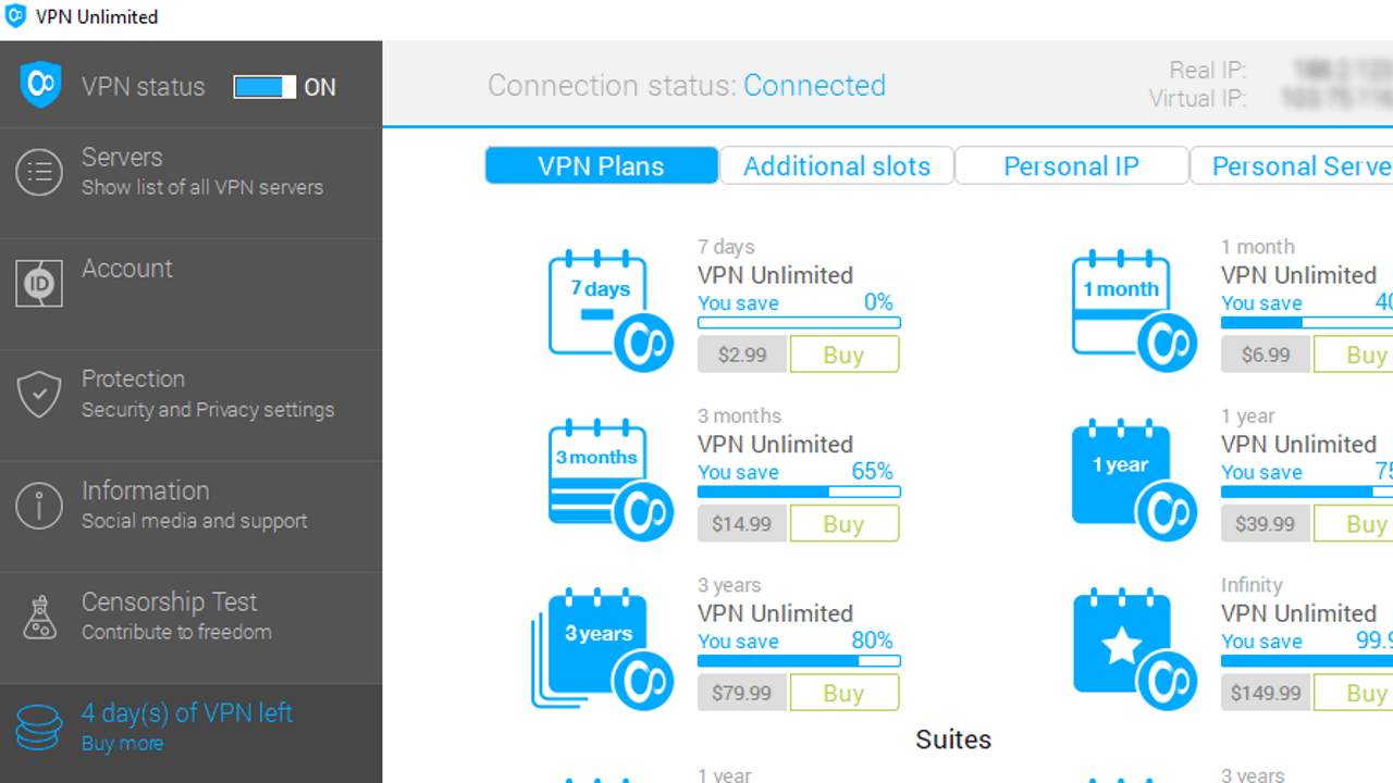 VPN Unlimited user interface